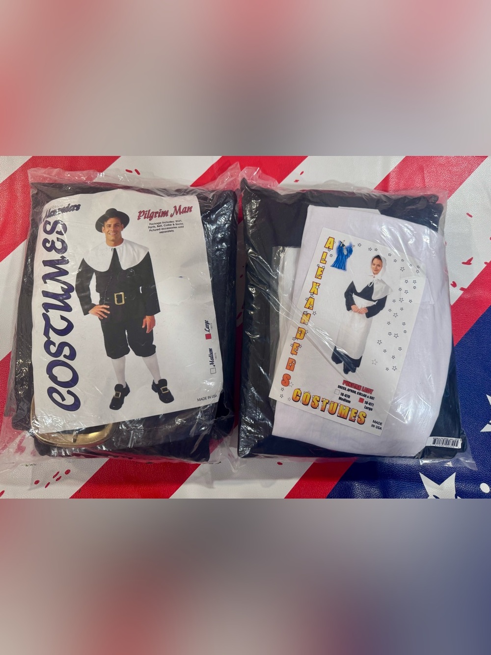 Pilgrim Costume Set - Black and White Ensemble Both size LARGE female/Make Set